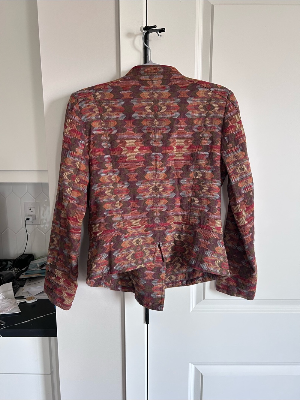 Bianca Nygård Multicolor Patterned Lace-Up Asymmetrical Zip Jacket Geometric - Picture 2 of 7